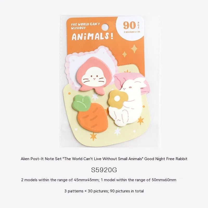 Small animal-shaped sticky note pad with designs like a kitten, puppy, bunny, and sea otter.