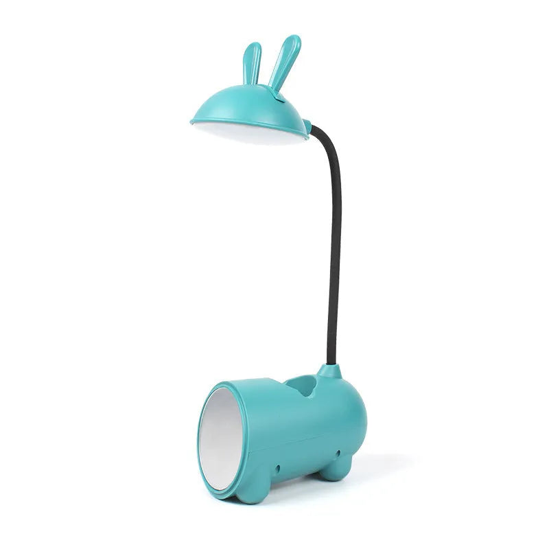 Cartoon USB desk lamp with pen storage container in dark blue colour on desktop
