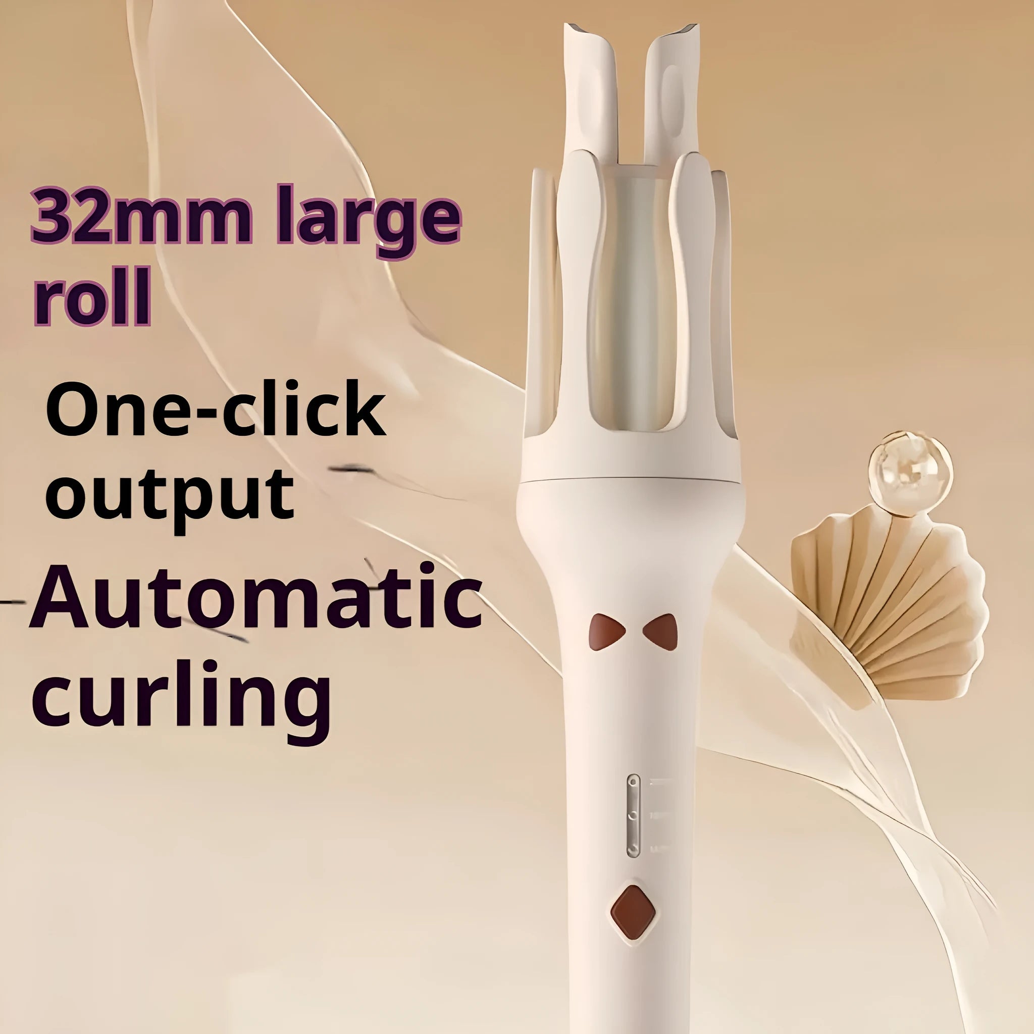 Automatic hair curler with 32mm ceramic-coated barrel in white colour variant with pink accents