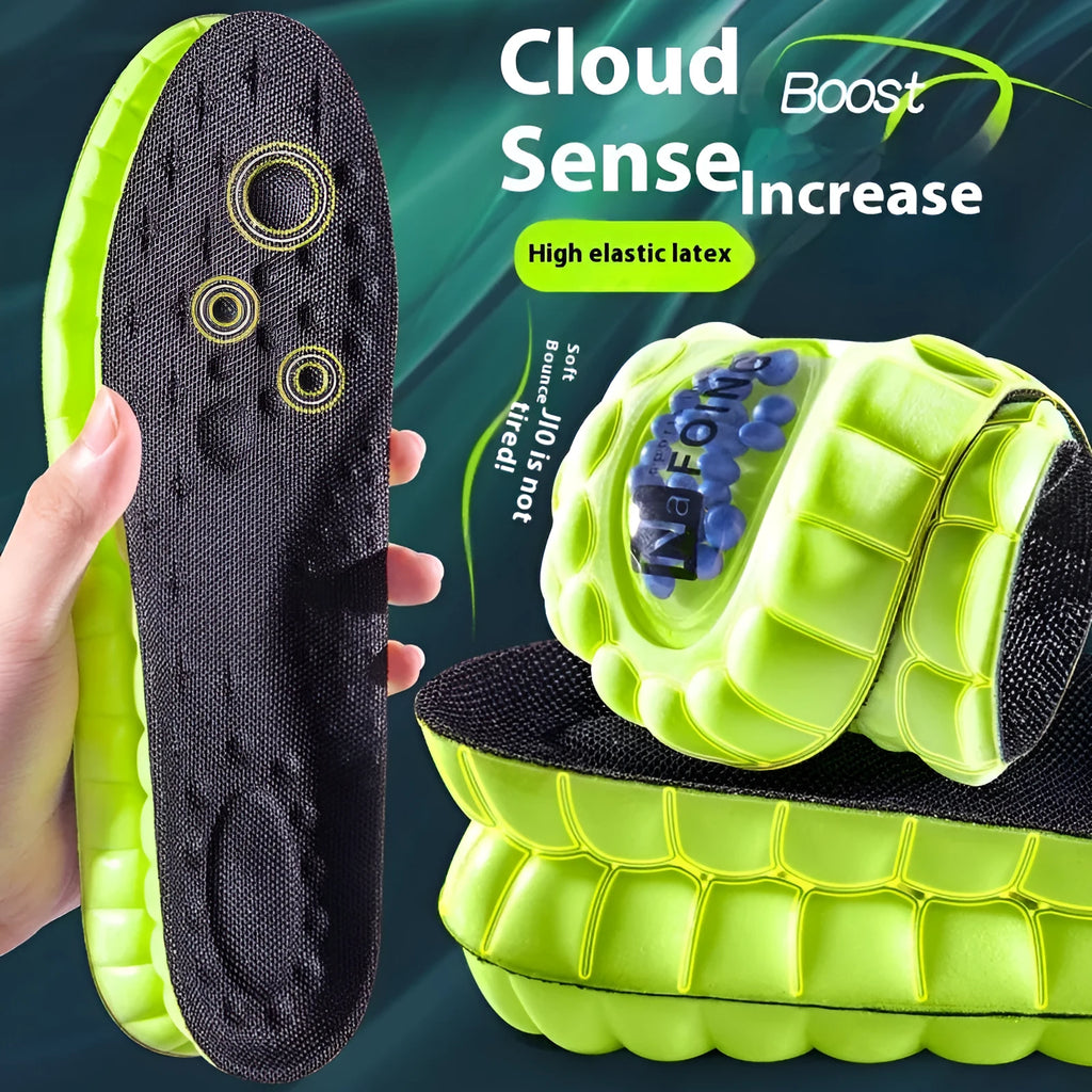 Green PU sports insoles with air cushion shock absorption and thickened massage design