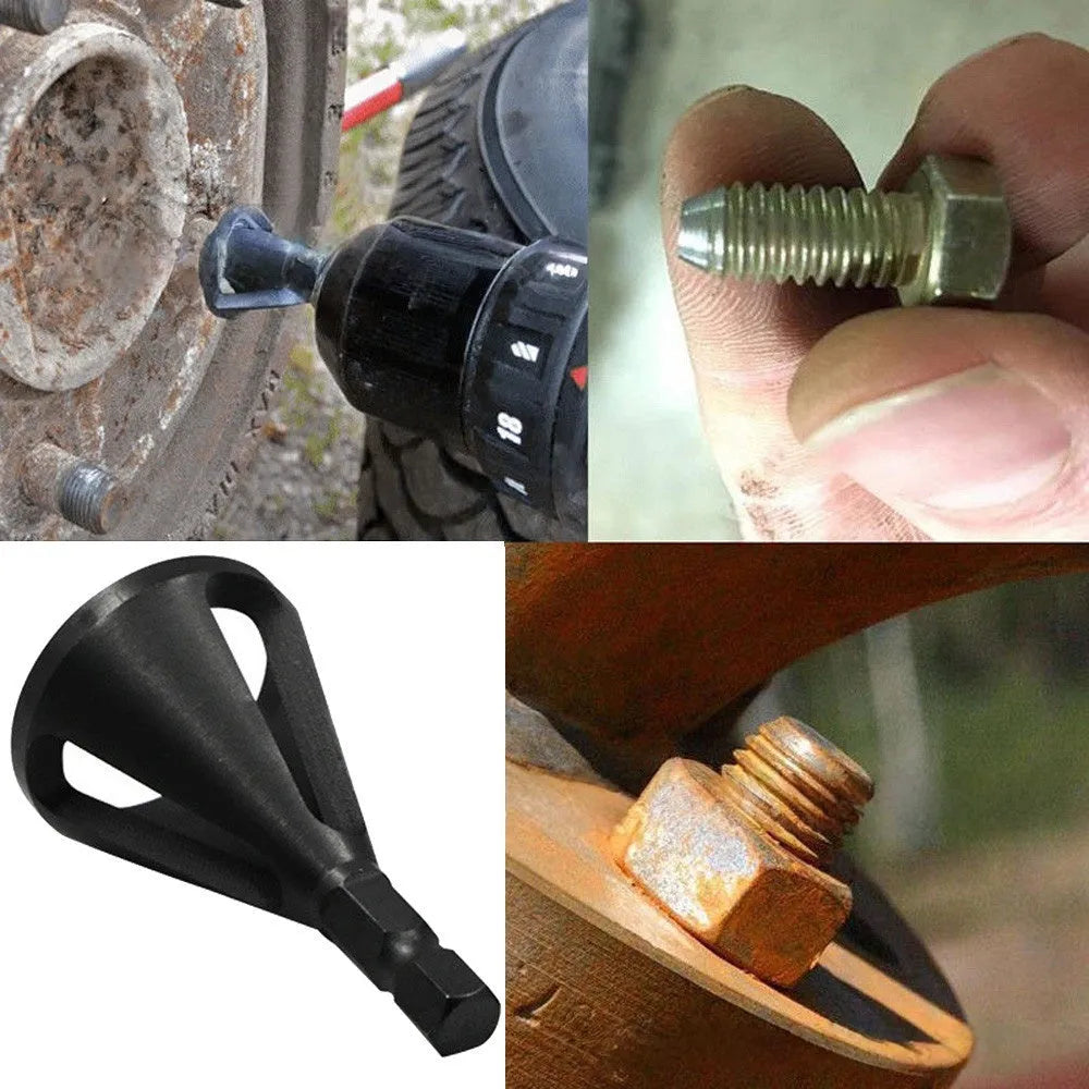 Single high-speed steel deburring chamfering drill bit with hexagonal three-groove shank on neutral background