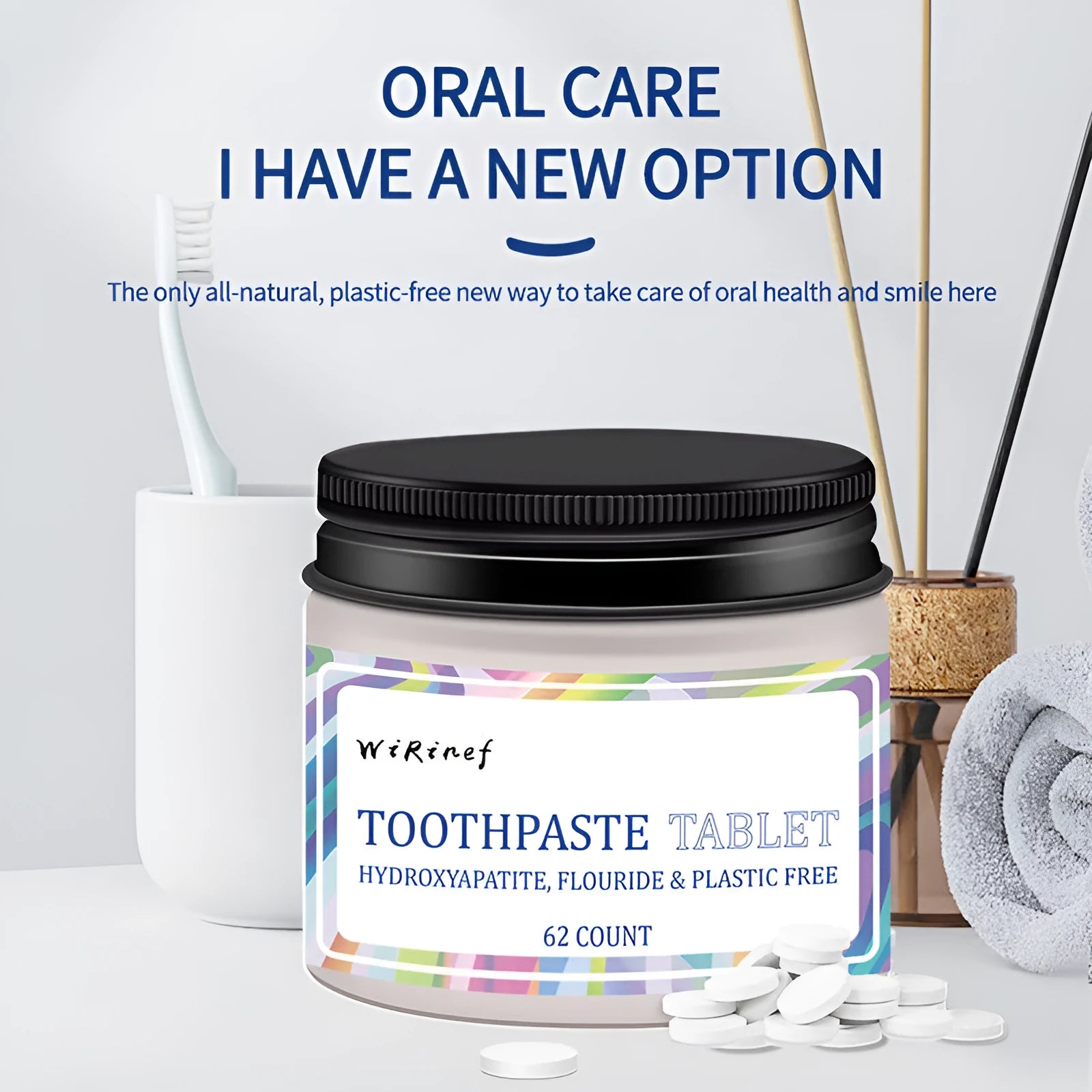 62 TP19 coloured solid toothpaste tablets in portable packaging for oral hygiene cleaning