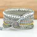 Natural stone beaded crystal watch strap in bohemian style, 38-45mm width, three sizes available
