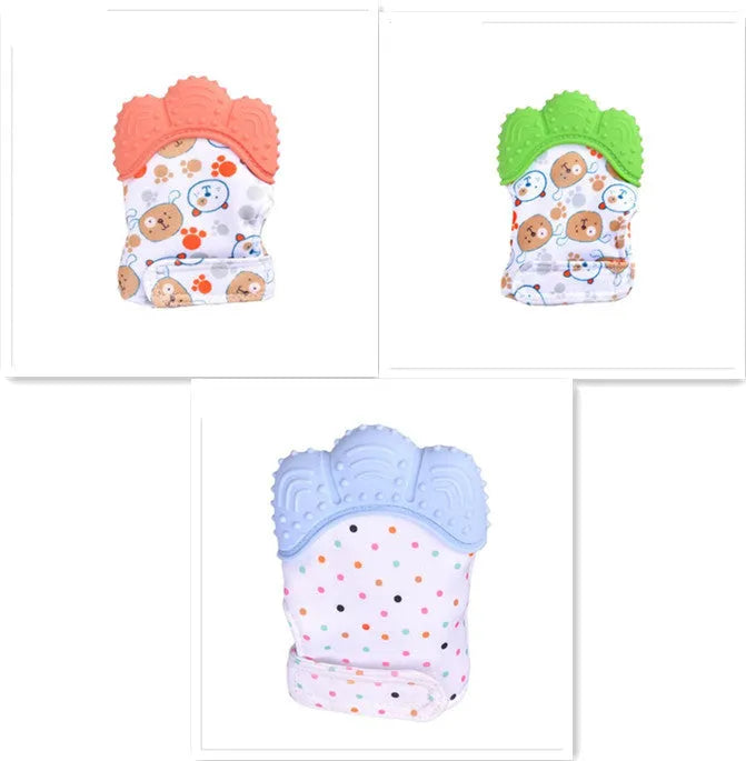 Silicone baby teether glove with Velcro strap in blue colour