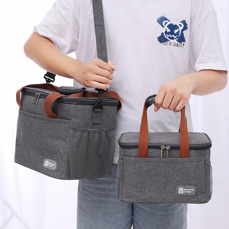 Crossbody insulated picnic bag in grey colour with shoulder strap and 15 litre capacity
