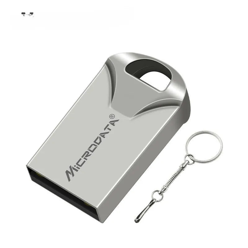 Silver car-shaped metal USB flash drive on a metal necklace chain.