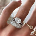Women's fashion mosaic oval zircon ring three-piece set white electroplated alloy size No 8