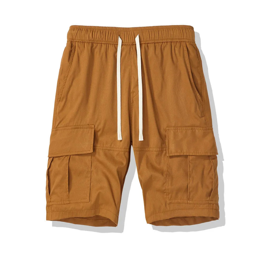 Men's multi-pocket loose cropped pants in polyester for summer outdoor leisure activities