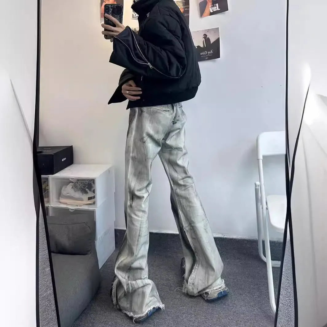 White American street retro jeans with ribbon gradient details and heavy selvedge denim construction