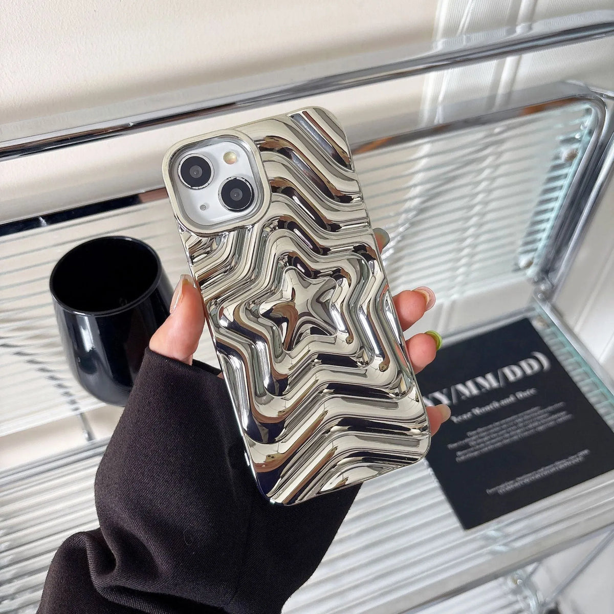 Silver electroplated iPhone case with three-dimensional star design and TPU soft shell
