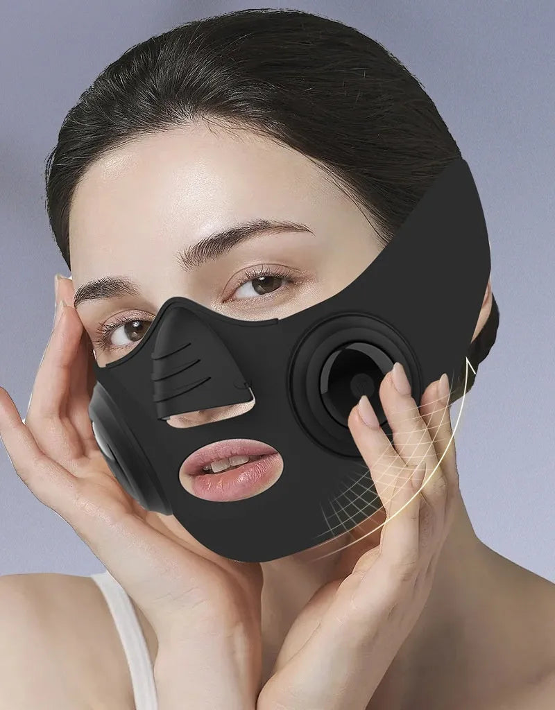 Black USB-powered LED photon therapy facial mask device for at-home skincare.