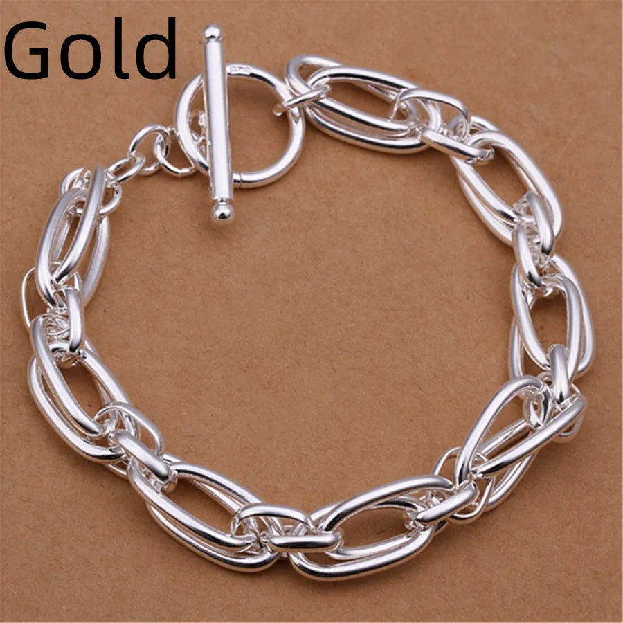 925 silver plated bracelet with copper core, 20cm length, 7mm width, silver colour, unisex design