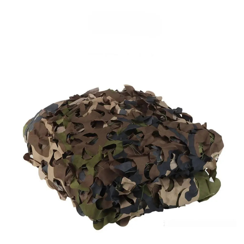 Green camp camouflage cover net showing UV protection and multiple camouflage pattern options
