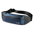 Men's waterproof waist bag in black, blue, and grey colours with 45cm by 10cm by 3cm dimensions