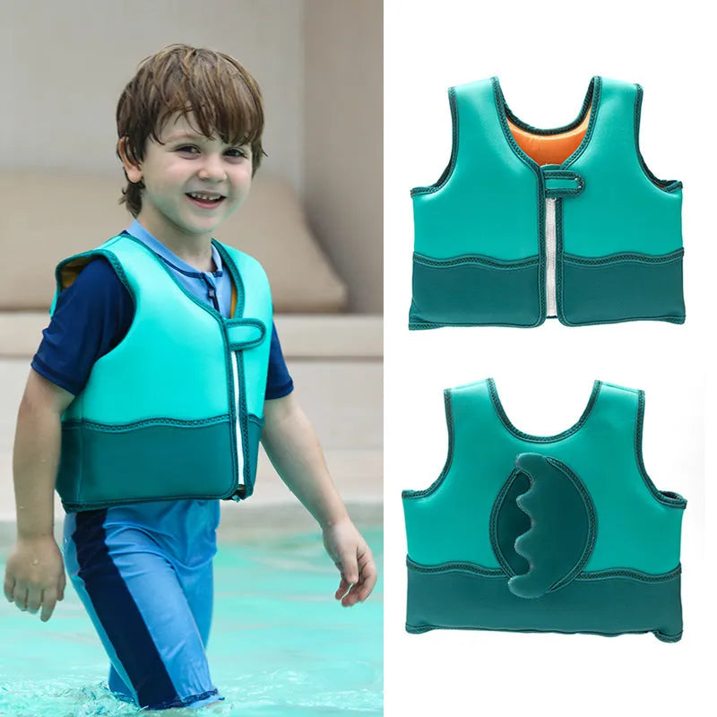 Children's foam swim vest in buoyancy vest pink strawberry colour, flower print pattern, nylon construction for swimming auxiliary