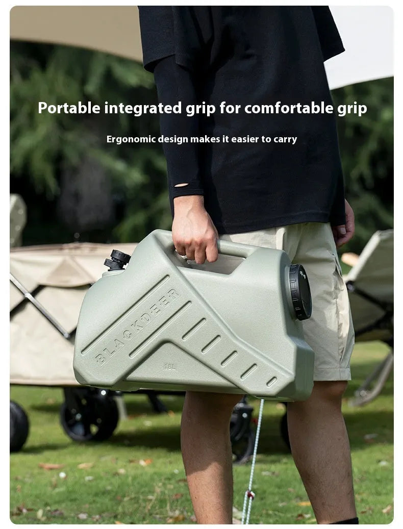 Green collapsible PP water storage tank with carry handle in 13L and 18L sizes.