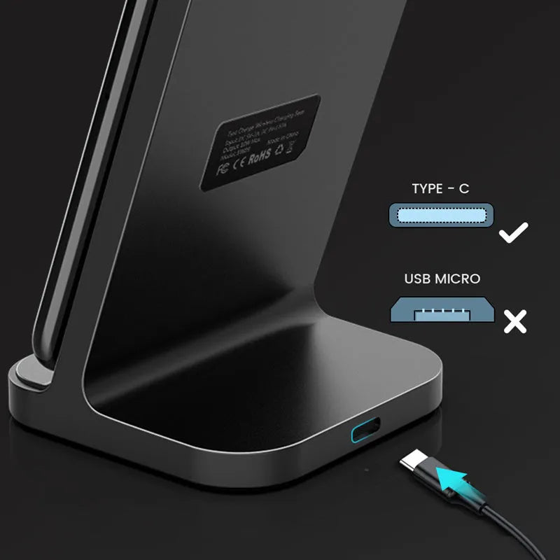 Dark grey vertical wireless charging base for Apple iPhone models with 10W output