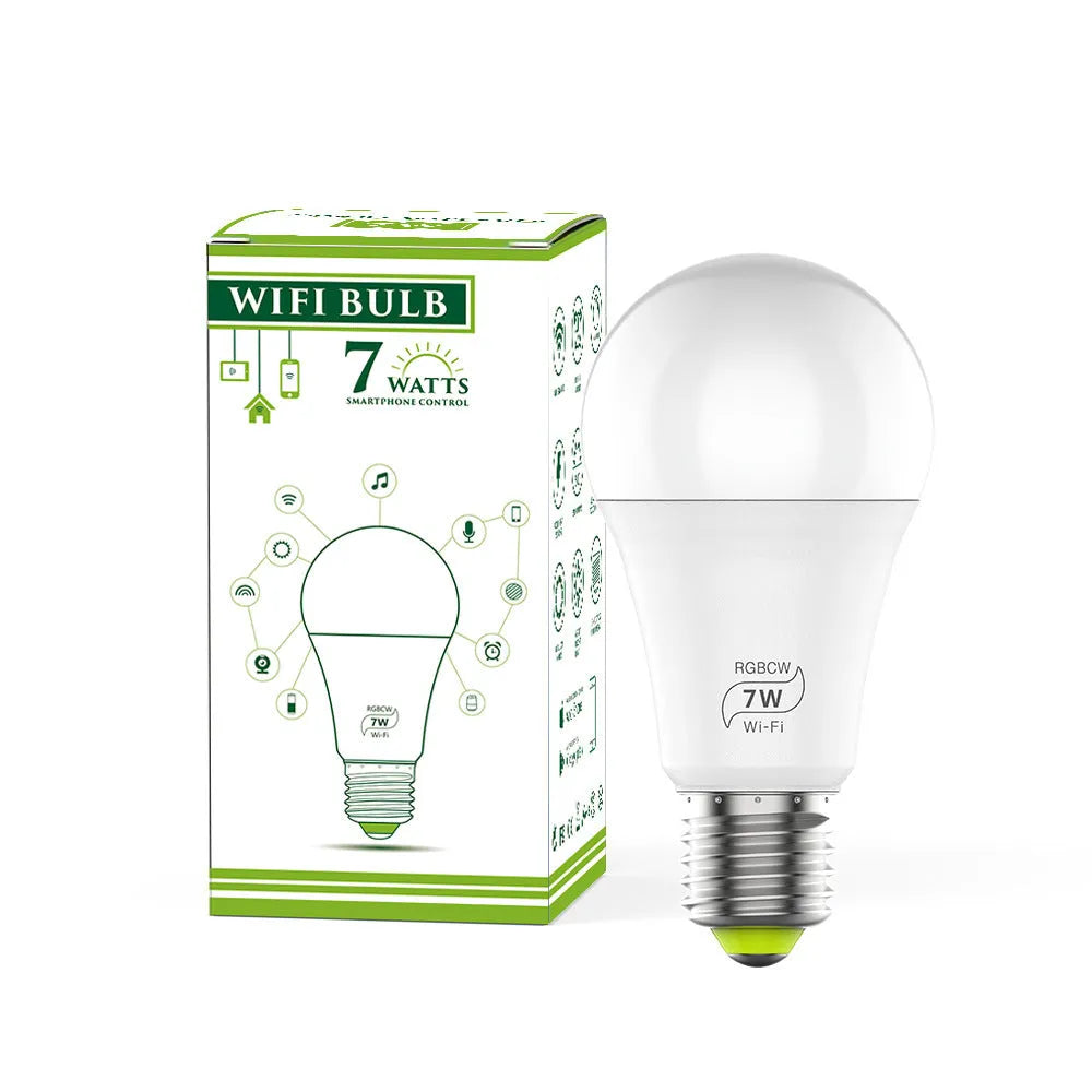 Smart WiFi LED light bulb with colour changing capabilities and voice control support