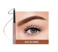 Eyebrow makeup pencil in colour box, showing six shade options: Auburn, Blonde, Caramel, Dark Brown, Soft Brown, Taupe.