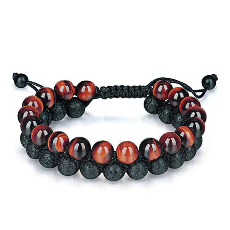 Tiger Eye couple bracelets with matte black agate beads in geometric European style design