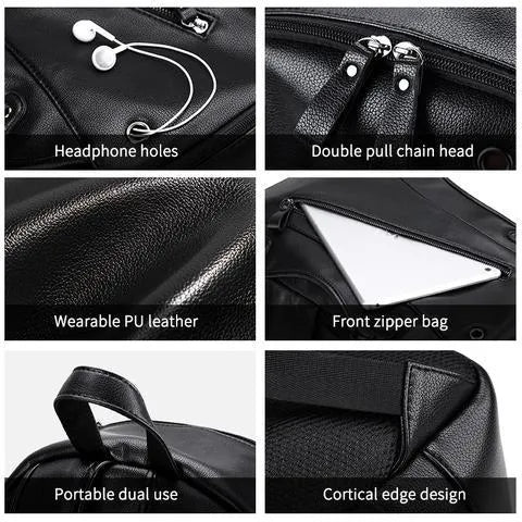 Real leather USB charging backpack with large capacity and waterproof design