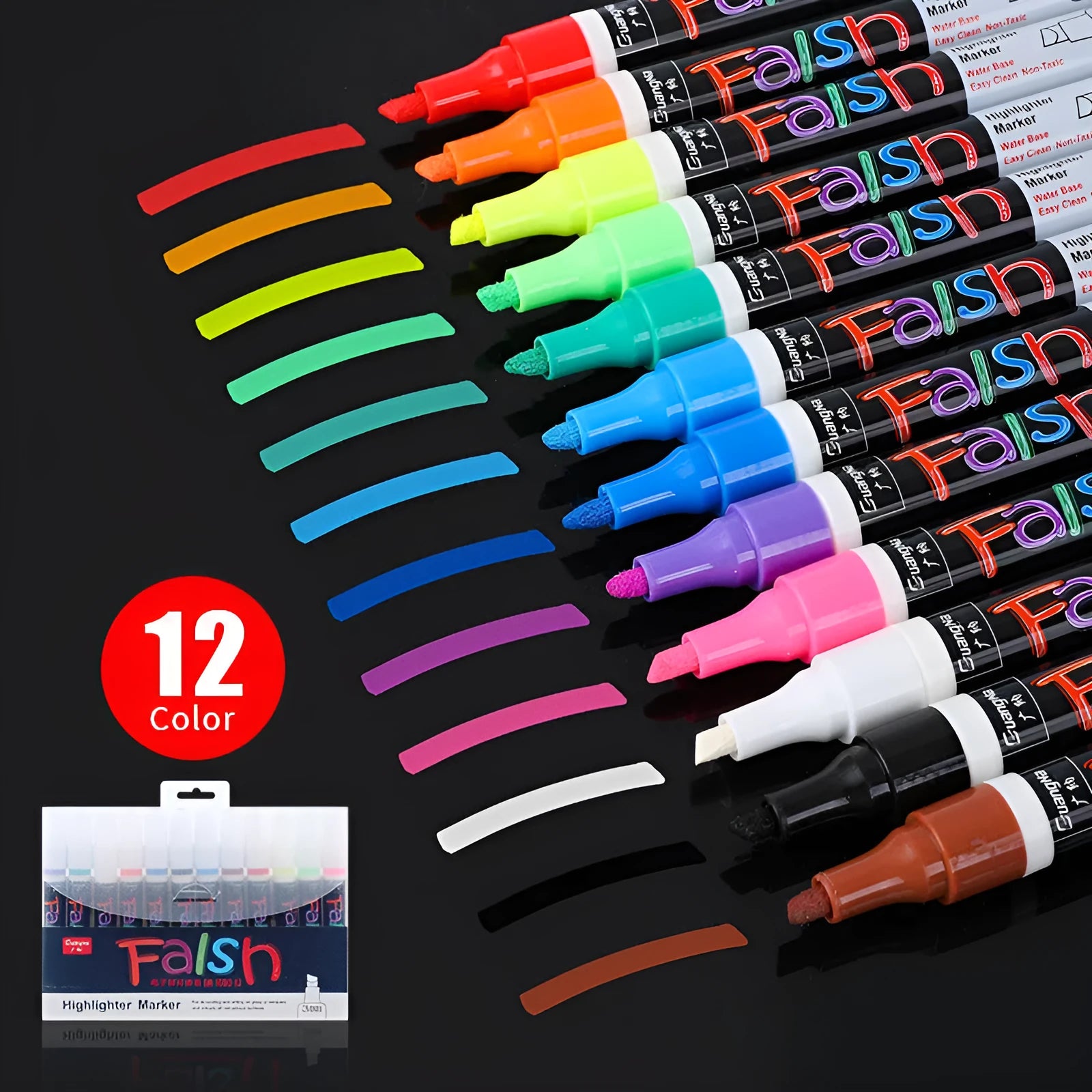 Electronic fluorescent plate highlighter pen with 6mm oblique tip in plastic shell
