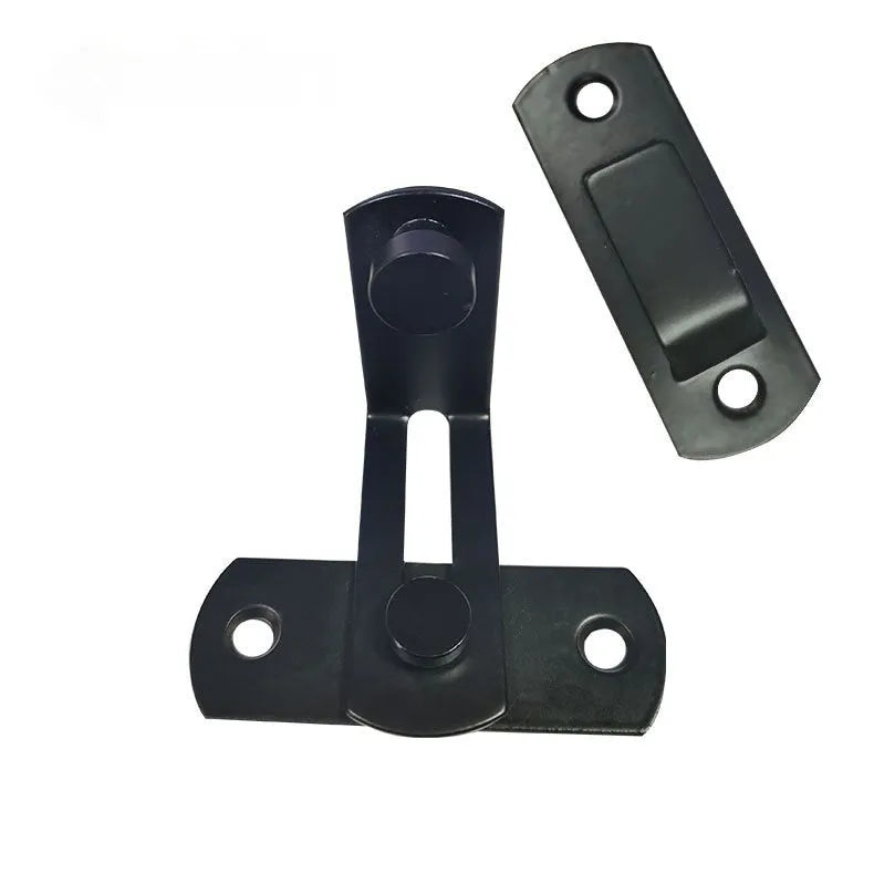 Stainless steel and carbon steel 90-degree sliding door hasp lock for barn and warehouse doors.