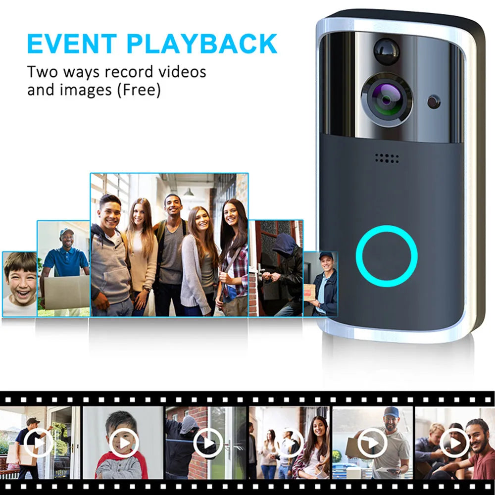 WiFi video doorbell camera with 32GB TF card, PCB body, 7.5cm x 3.3cm x 14.4cm, black or silver