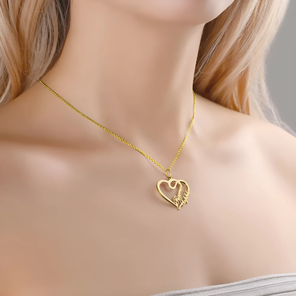 Custom heart shaped letter necklace in 925 silver with gold finish, 1mm pendant thickness