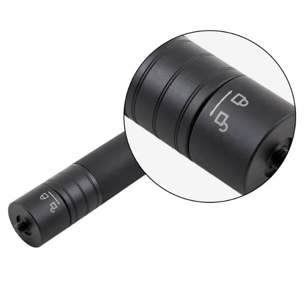 Black retractable selfie stick with handheld stabilizer grip extended for smartphone photography