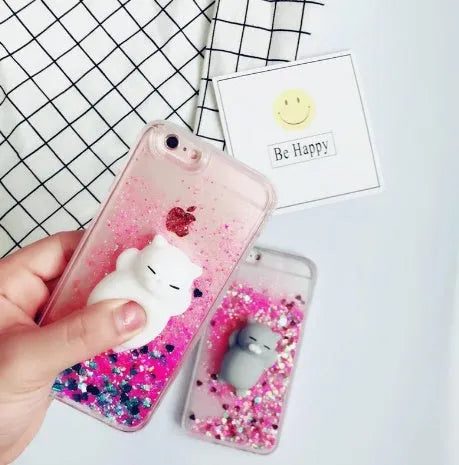 Four cat phone cases with glitter designs for iPhone 6 to iPhone X in bright colours