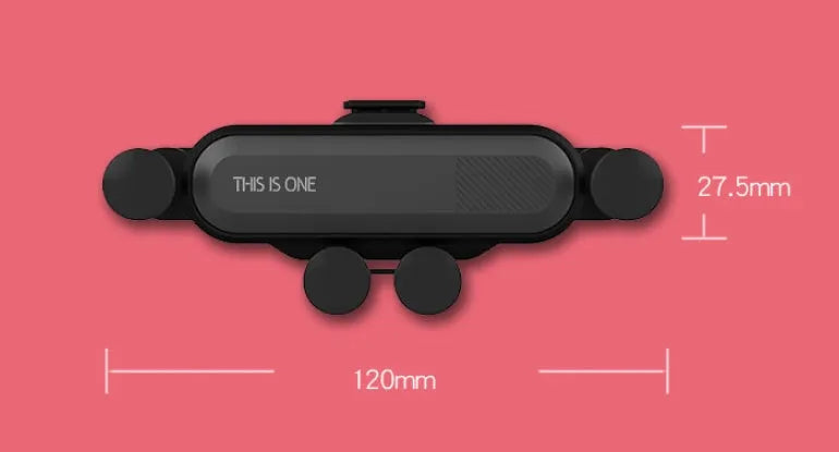 Universal car air vent phone holder with adjustable grip in black colour mounted in vehicle