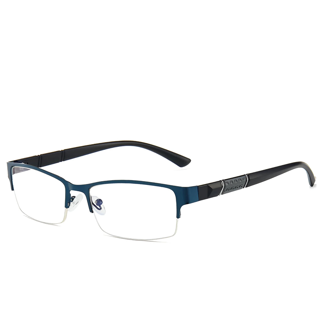 Men's myopia glasses with metal half-frame in black colour, simple design