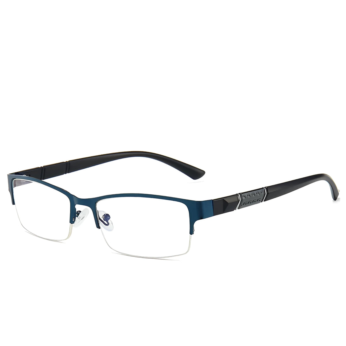 Men's myopia glasses with metal half-frame in black colour, simple design