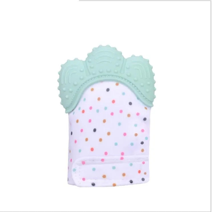 Silicone baby teether glove with Velcro strap in blue colour