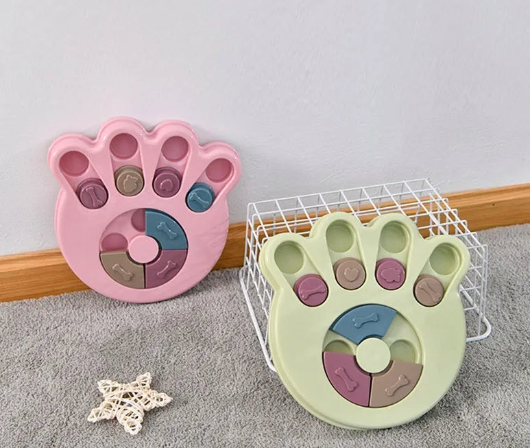 Dog eating interactive stuffy toy slow feed bowl in blue thickened PP non-slip bottom claw style