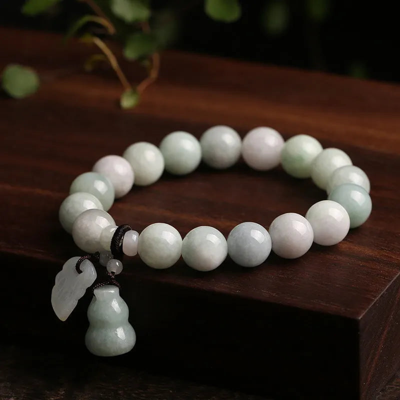 Natural emerald jade bracelet with geometric beads and Maitreya Buddha detail in various colour options