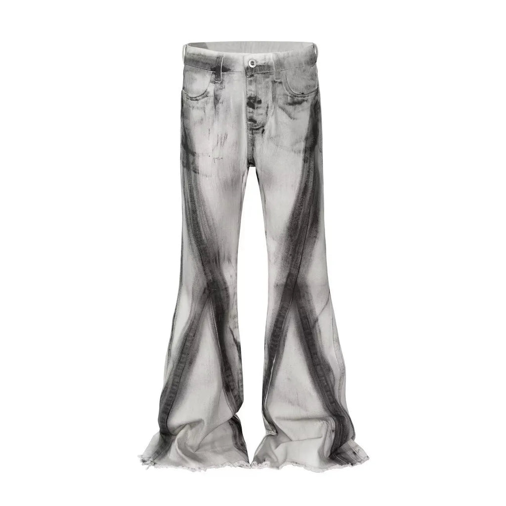 White American street retro jeans with ribbon gradient details and heavy selvedge denim construction