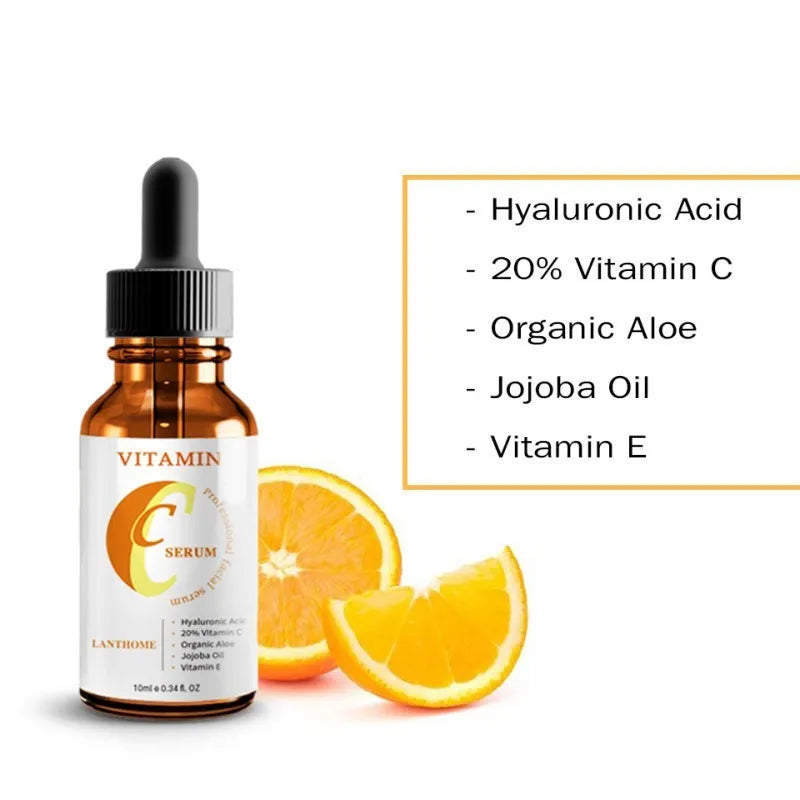 Vitamin C and hyaluronic acid facial serum bottle 10ml for skin brightening and moisturising
