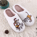 White cartoon pattern plush slippers with non-slip rubber soles
