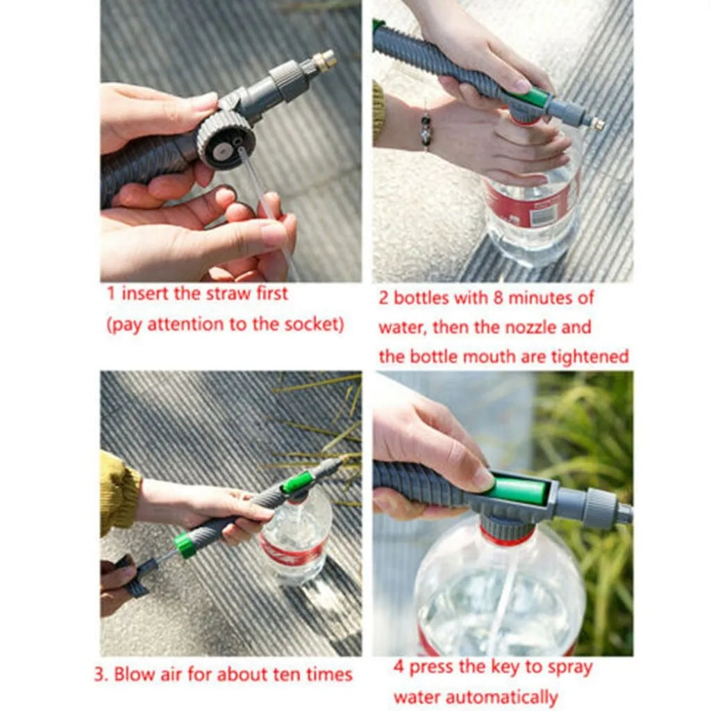 Bottle watering sprayer nozzle with tube for converting beverage bottles to garden watering cans