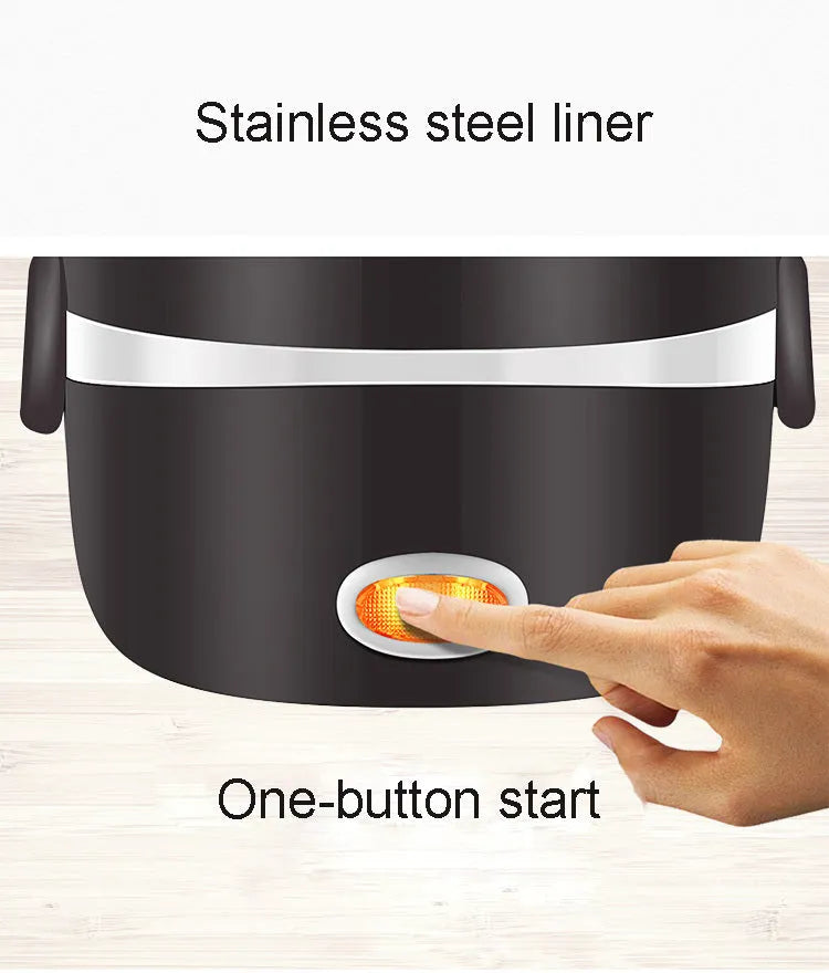 Multi-function electric lunch box 200W USB power, two-layer 1L or three-layer 2L, 190mm square unit.