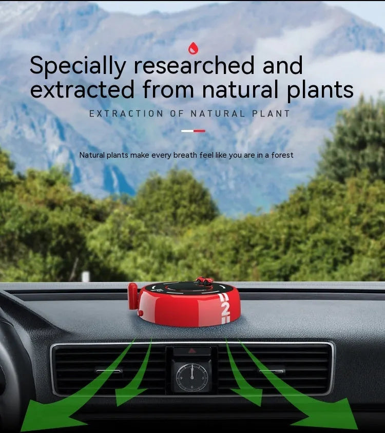 Solar-powered round car-shaped perfume diffuser with USB charging port in black, red, or white