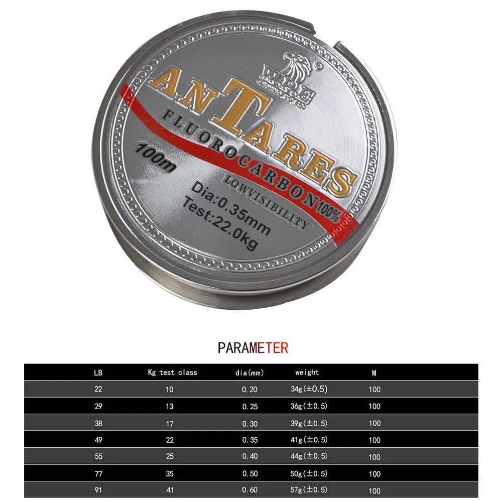 Fluorocarbon coated carbon fibre fishing line 100m spool with seven diameter options
