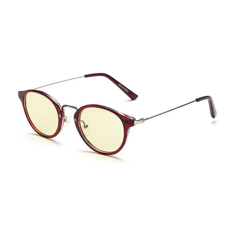 Anti-blue light literary glasses frame in PC material showing bright black, amber, purple and purple leopard colour options.