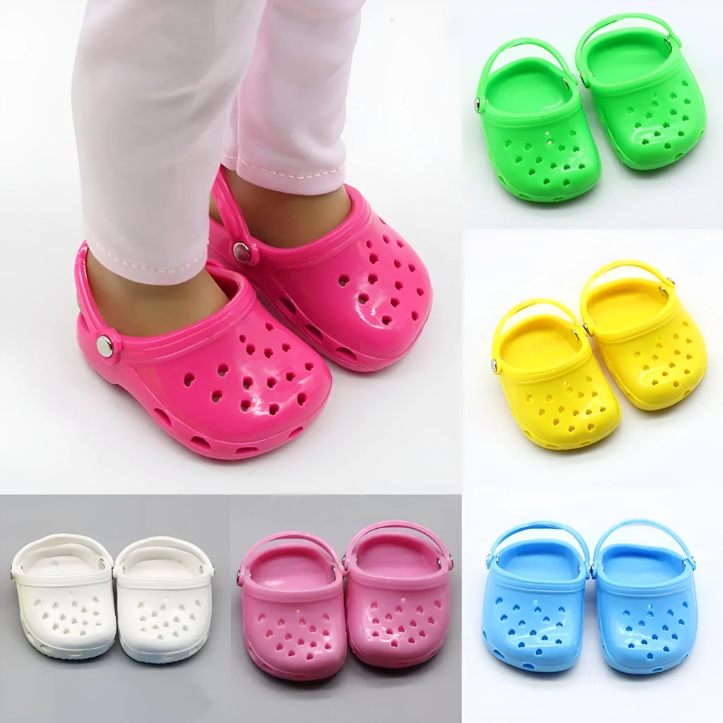 Plastic doll beach slippers in blue, red, yellow and green colours for fashion doll accessories