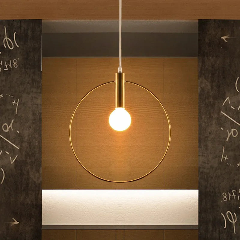 Gold wrought iron post-modern chandelier with single light, 200mm diameter, matte finish