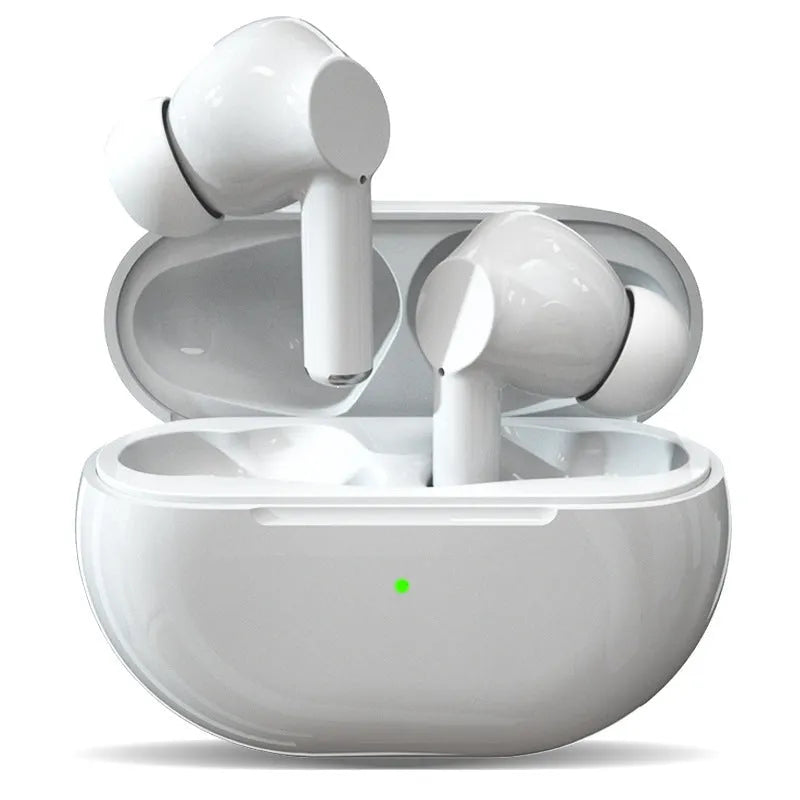 Pro4 Bluetooth wireless stereo earbuds and charging case in black or white colour options.
