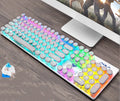 Steampunk wired mechanical keyboard with gold-plated keycaps and metal panel, black blue colour