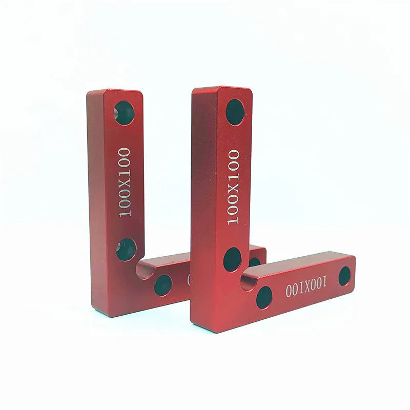 Aluminium right angle positioning block for woodworking jigsaw fixtures with scale markings